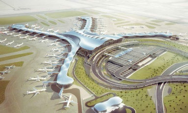 An artist's rendering of the Midfield Terminal Building