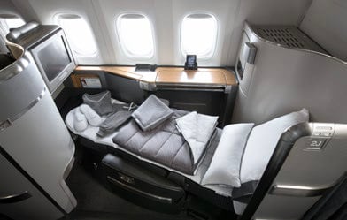Boeing 777-300 Flagship First suite with Casper bedding