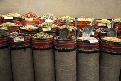 Traditional herbs and spices in a souk