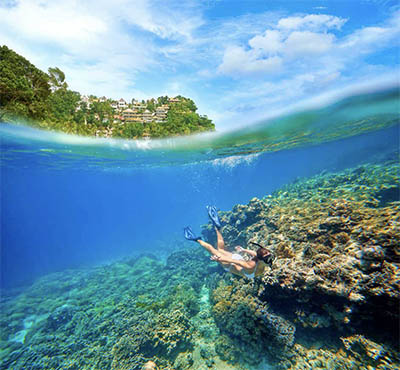 Snorkeling along a coral reef off Boracay