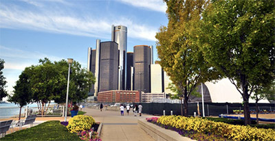 The new Riverwalk winds through Milliken State Park and Harbor, a 31-acre green oasis in downtown Detroit