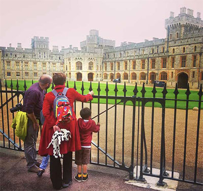 Family in front of Windsor Castle