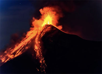 Lava erupting from Fuego Volcano