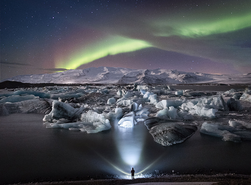 Jökulsárlón Glacier Lagoon and Northern Lights © Hidden Iceland, Photo by Tom Archer