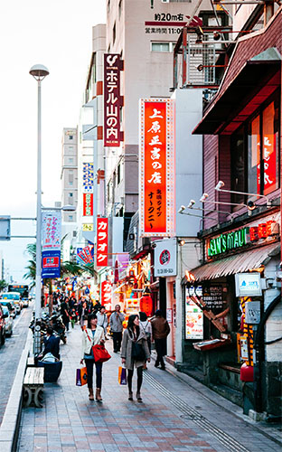 Famous Heiwadori Street at Kokusai Street boasts many souvenir shops.