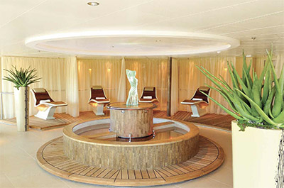 Heated stone loungers and Kneipp wading pool